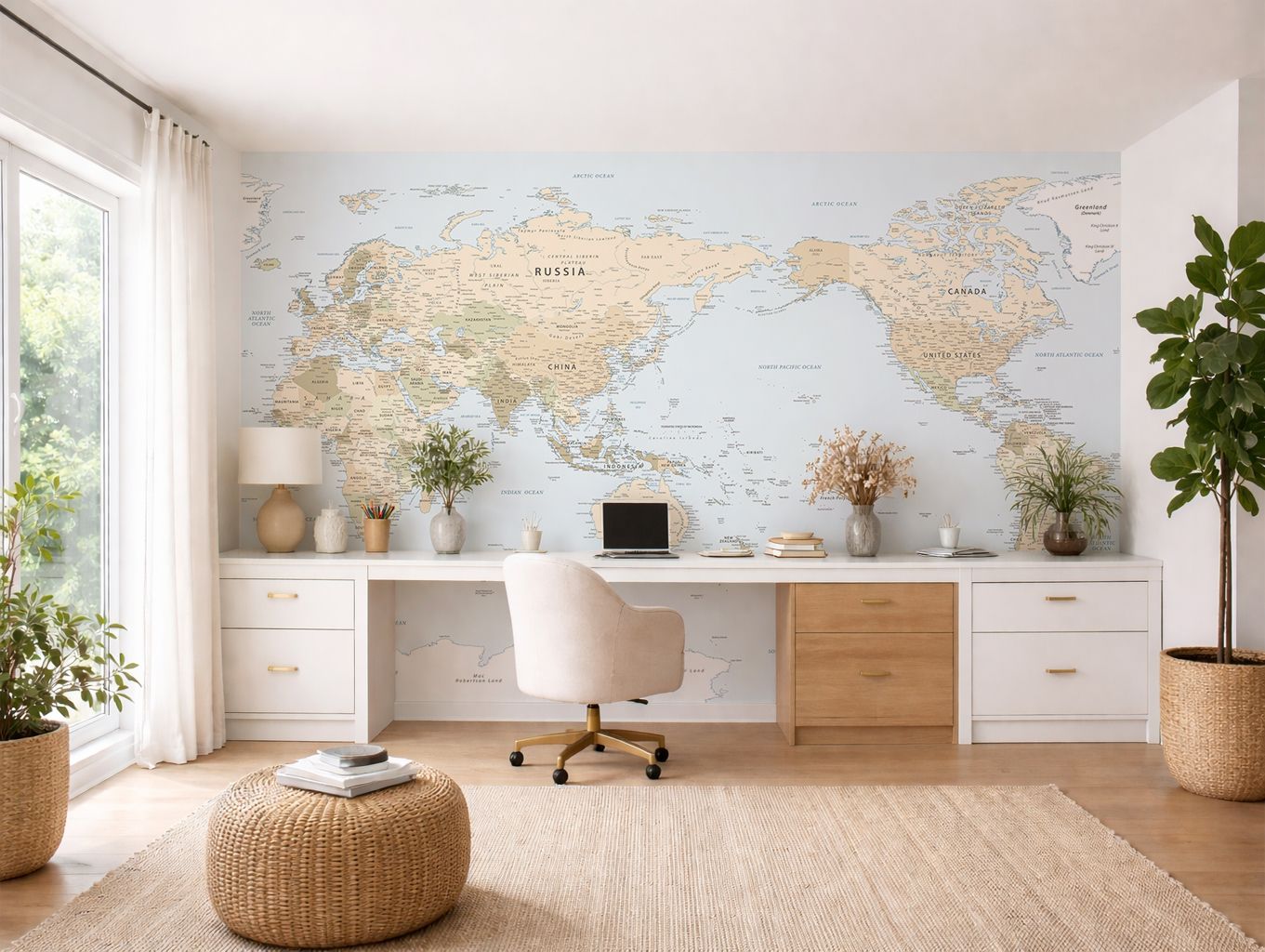 Detailed World Map (Australia centred) Removable Wallpaper Mural