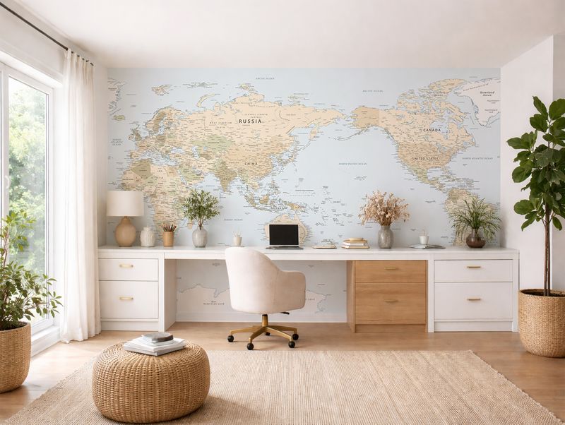 Detailed World Map (Australia centred) Removable Wallpaper Mural