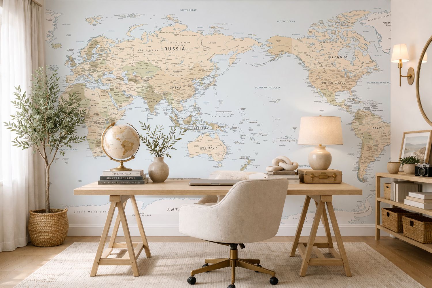 Detailed World Map (Australia centred) Removable Wallpaper Mural
