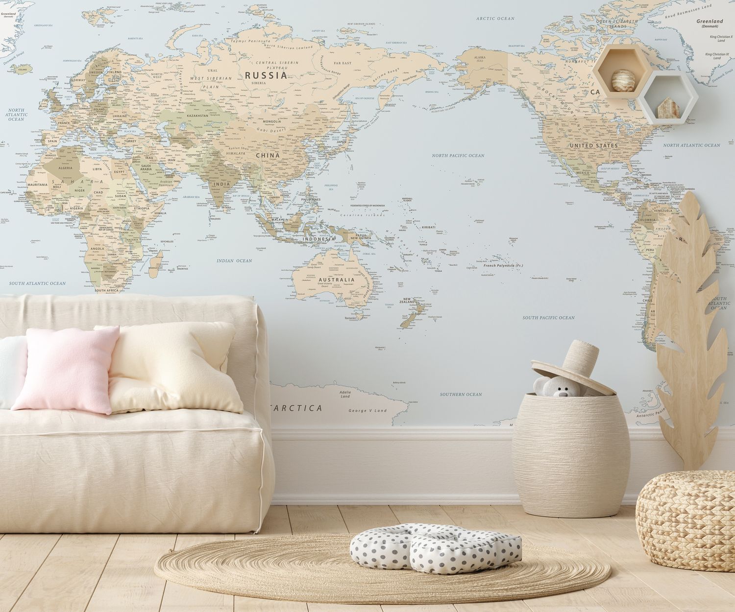 Detailed World Map (Australia centred) Removable Wallpaper Mural