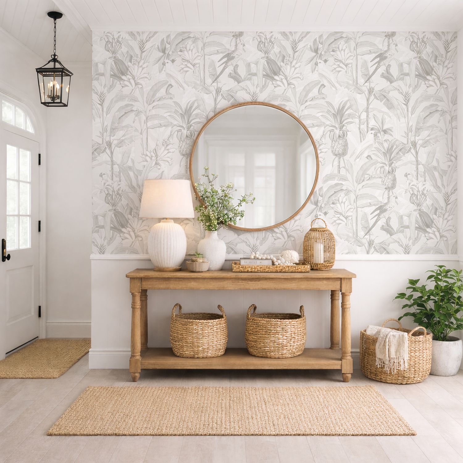 Hamptons Tropical Jungle Removable Wallpaper (Grey)