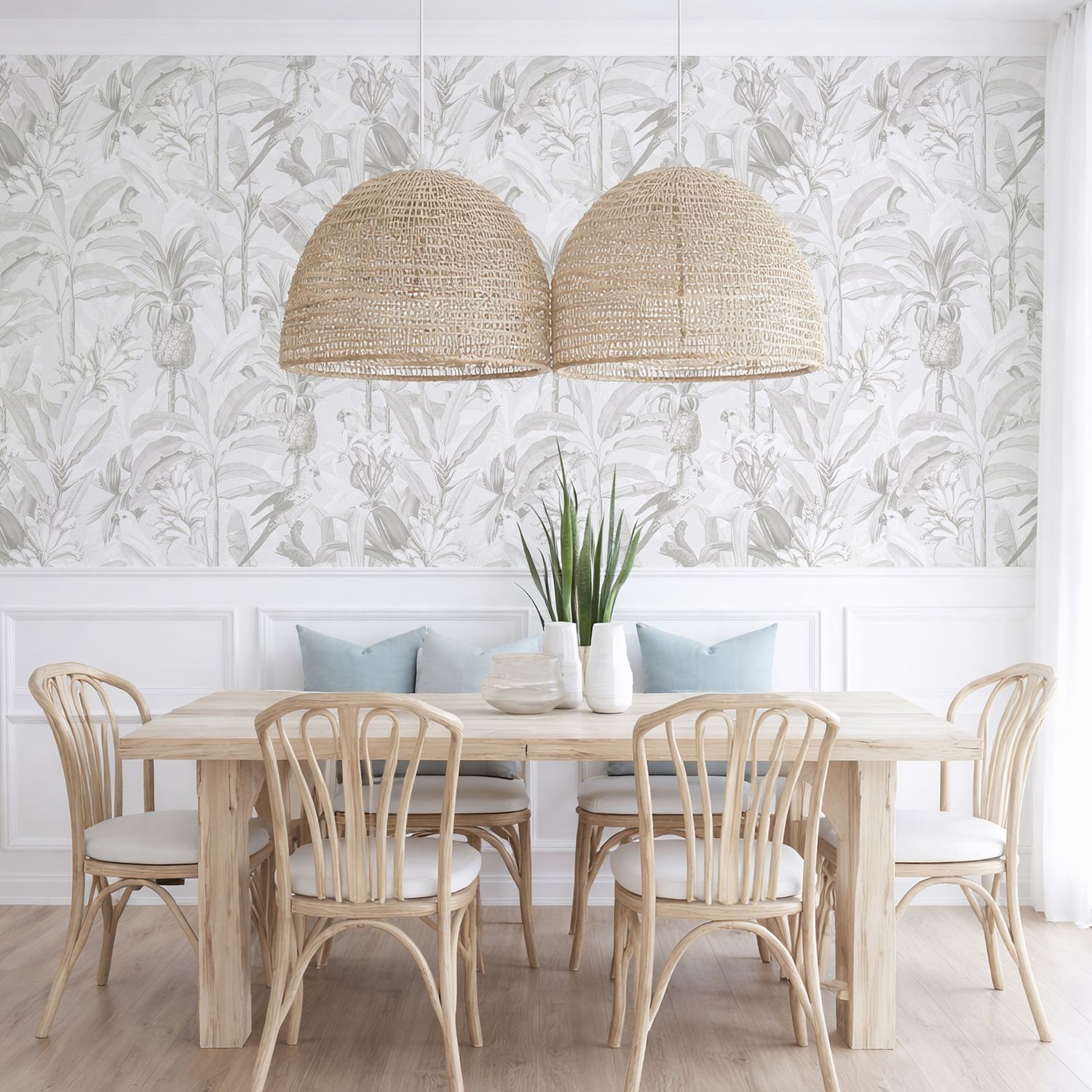 Hamptons Tropical Jungle Removable Wallpaper (Grey)