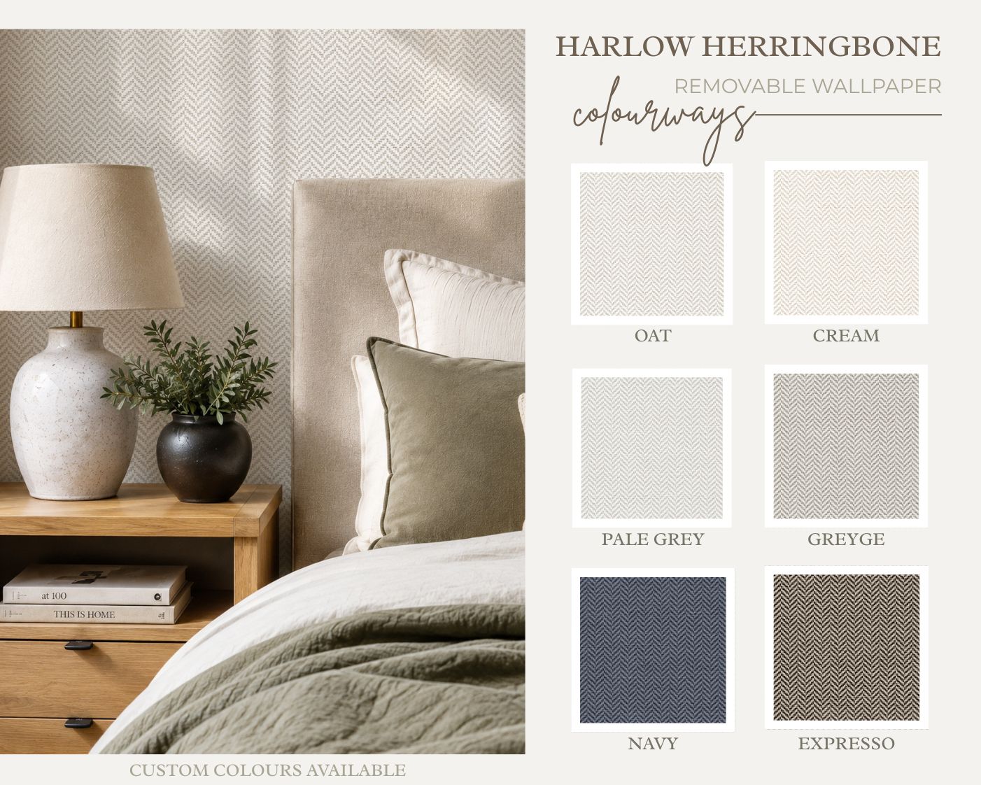 Harlow Herringbone (Colour Options) Removable Wallpaper