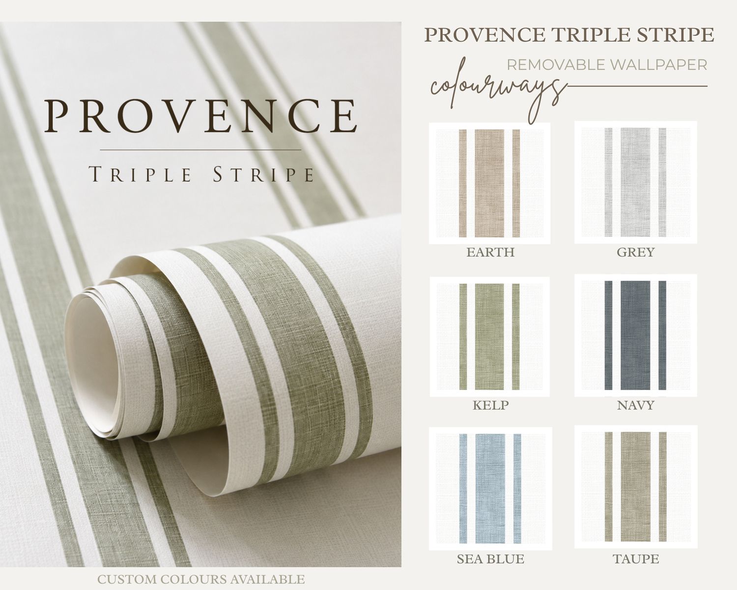 Provence Triple Stripe Removable Wallpaper (colour options)