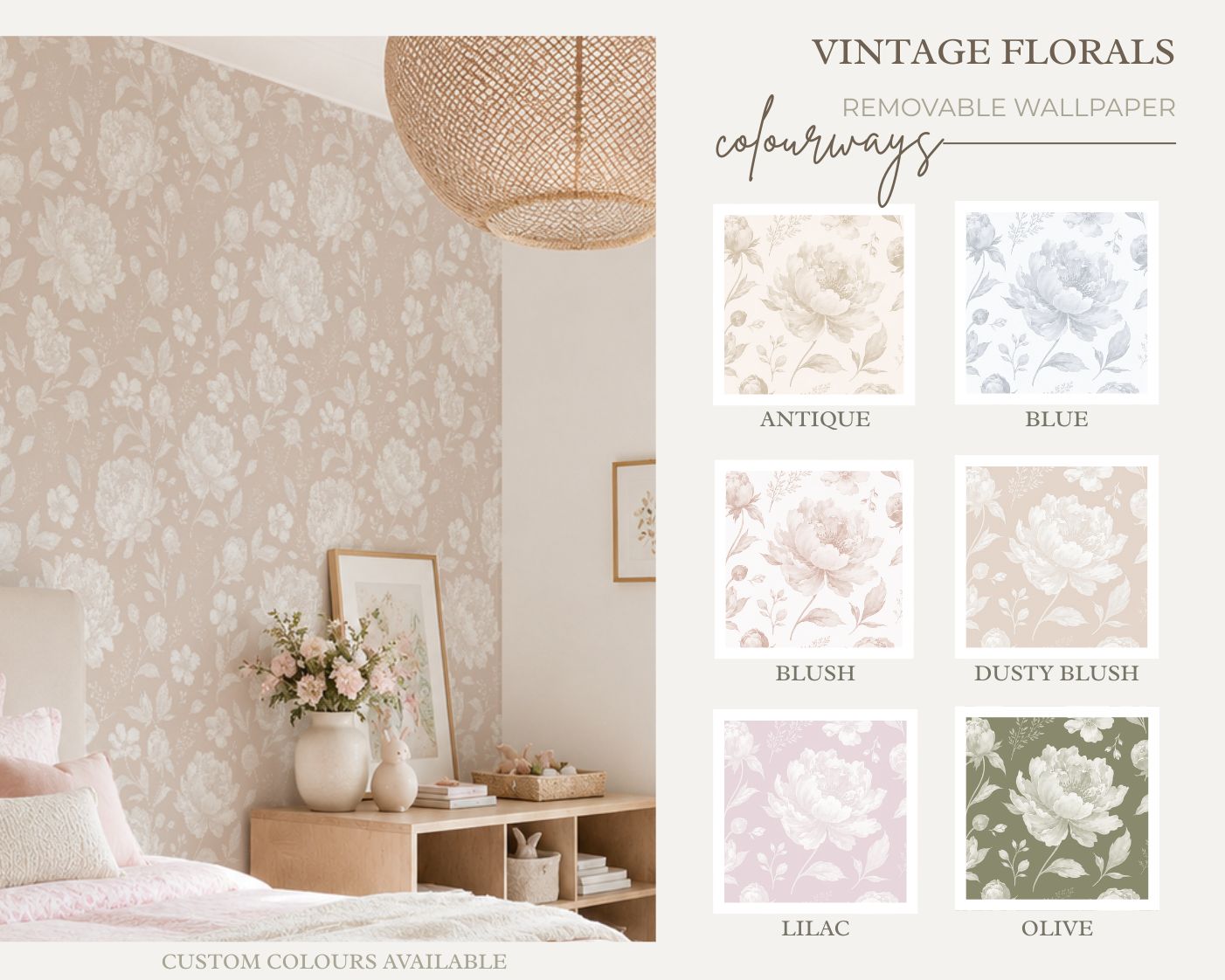 Vintage Florals Removable Wallpaper