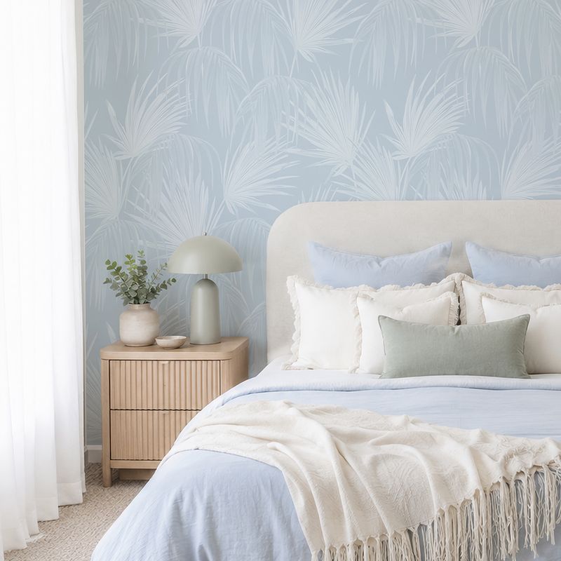 Tropical Fronds 2026 Hamptons Blue II Removable Wallpaper