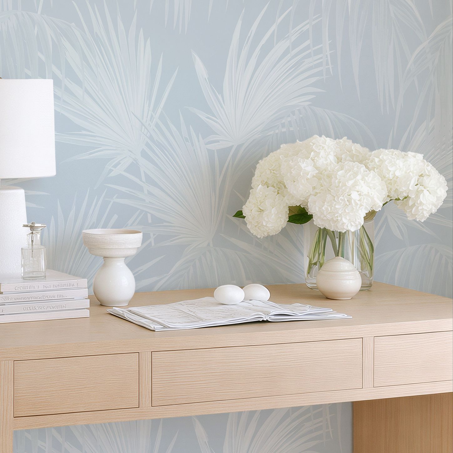 Tropical Fronds 2026 Hamptons Blue II Removable Wallpaper