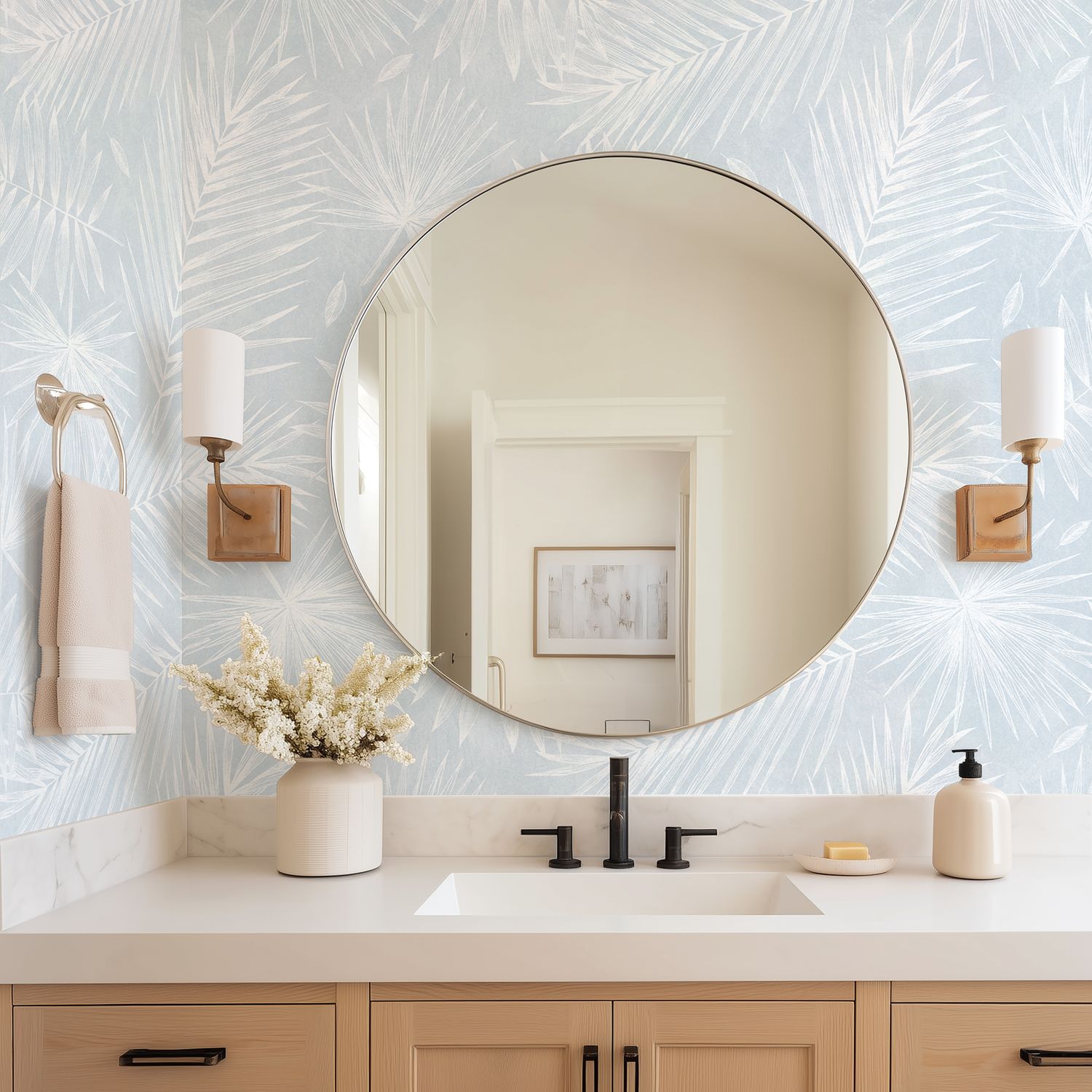 Tropical Foliage (Hamptons Blue) Removable Wallpaper