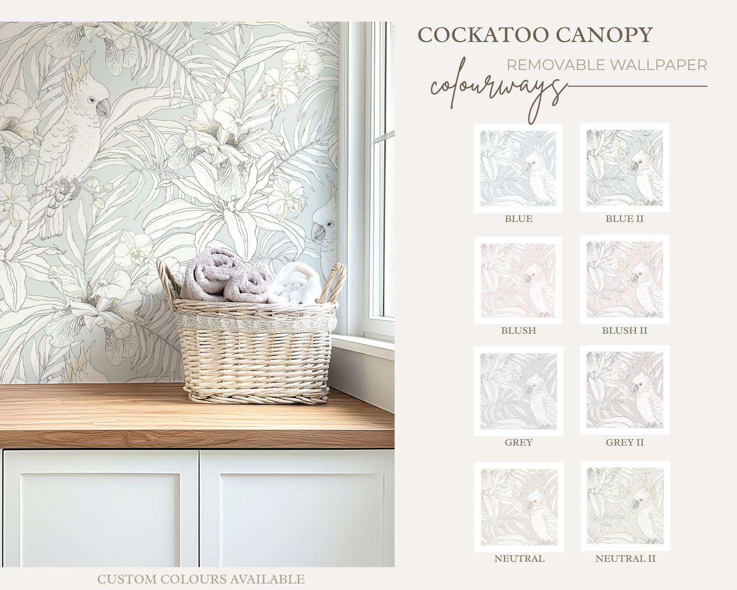 Cockatoo Canopy Removable Wallpaper (Colour options)