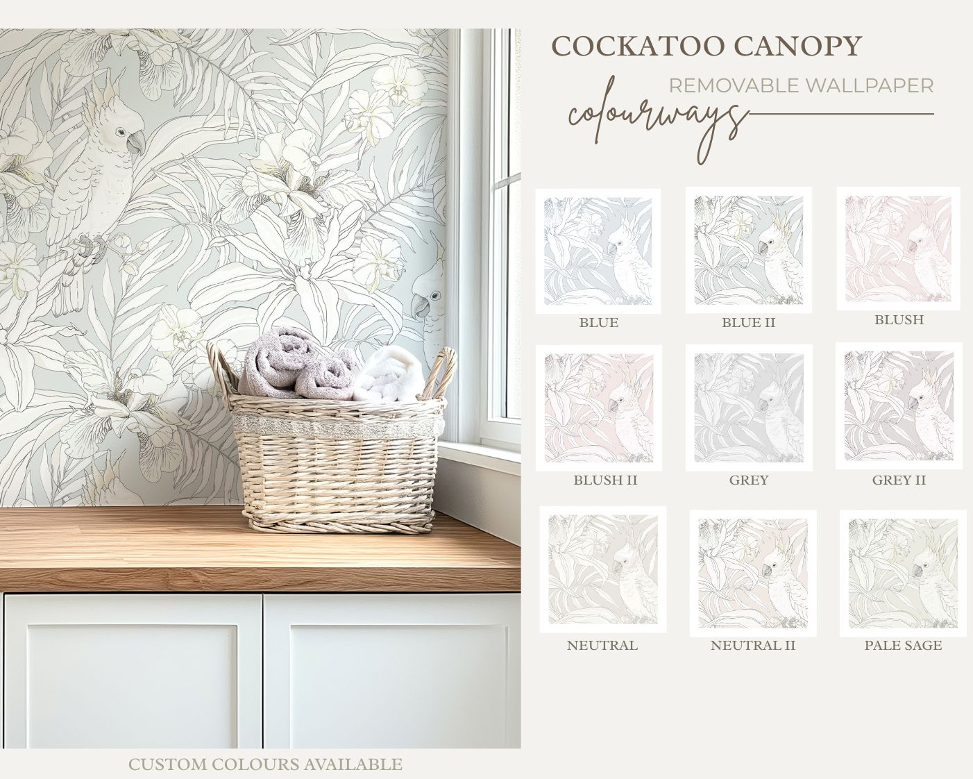 Cockatoo Canopy Removable Wallpaper (Colour options)
