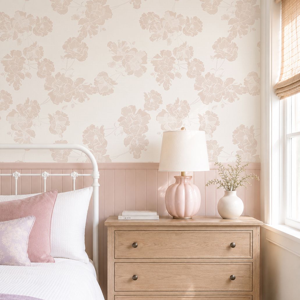 Porcelain Blooms (XL Dusty Rose) Removable Wallpaper