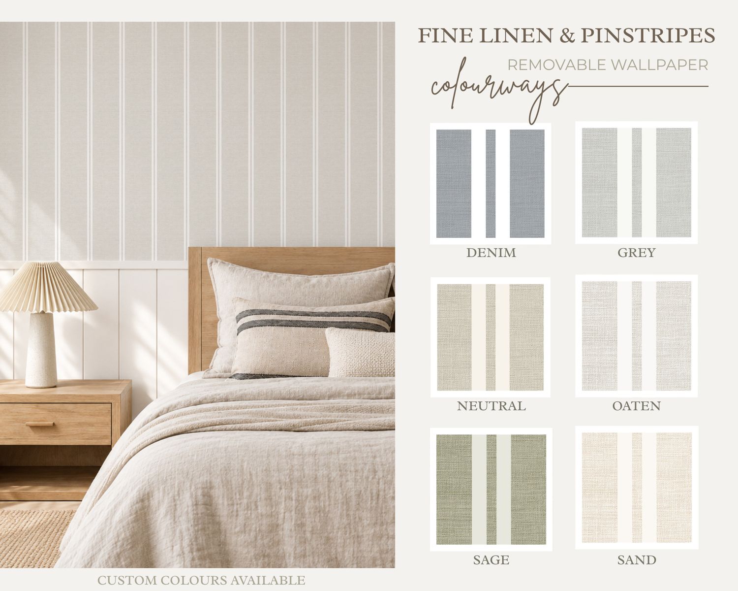 Fine Linen &amp; Pinstripes Removable Wallpaper (Colour options)
