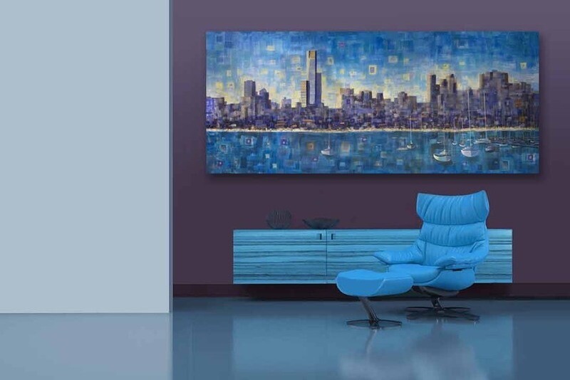 Melbourne from the Bay - Panorama -  extra-large hand-finished canvas reproduction