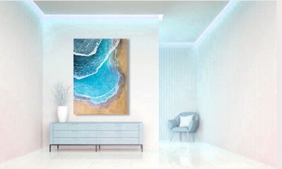 original painting of ocean in room