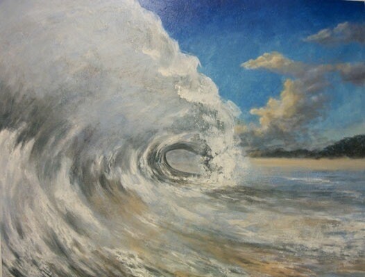 SOLD  Silver Wave - 120x90cm, mixed media on canvas