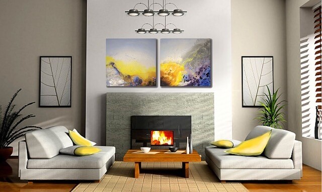 pair of abstracts in room setting