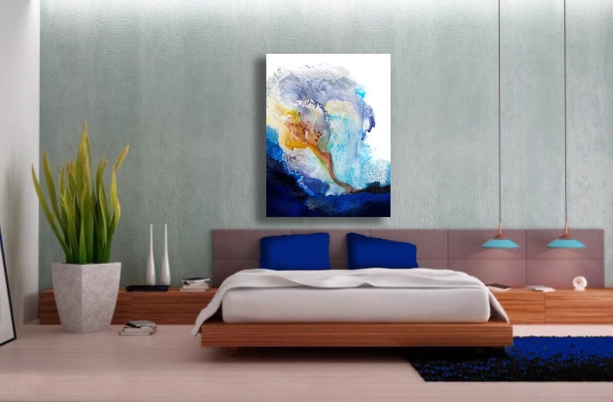 abstract artwork in bedroom
