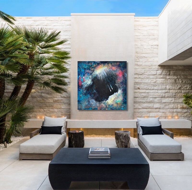 Large abstract outdoor painting - 'Soul Mates'- 120x120 cm , John Louis Lloyd