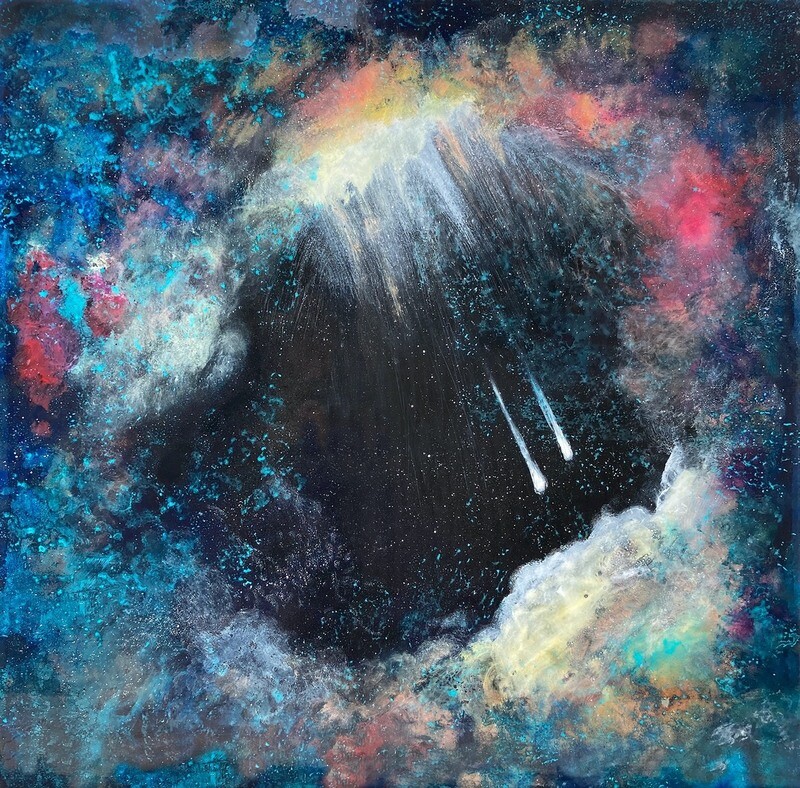 Large abstract outdoor painting - &#39;Soul Mates&#39;- 120x120 cm , John Louis Lloyd