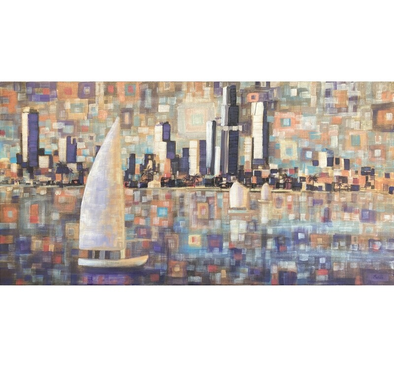 painting of albert park lake view of cbd