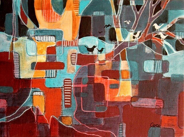 Original abstract artwork - 'All in the One Tree' - mixed media on board SOLD
