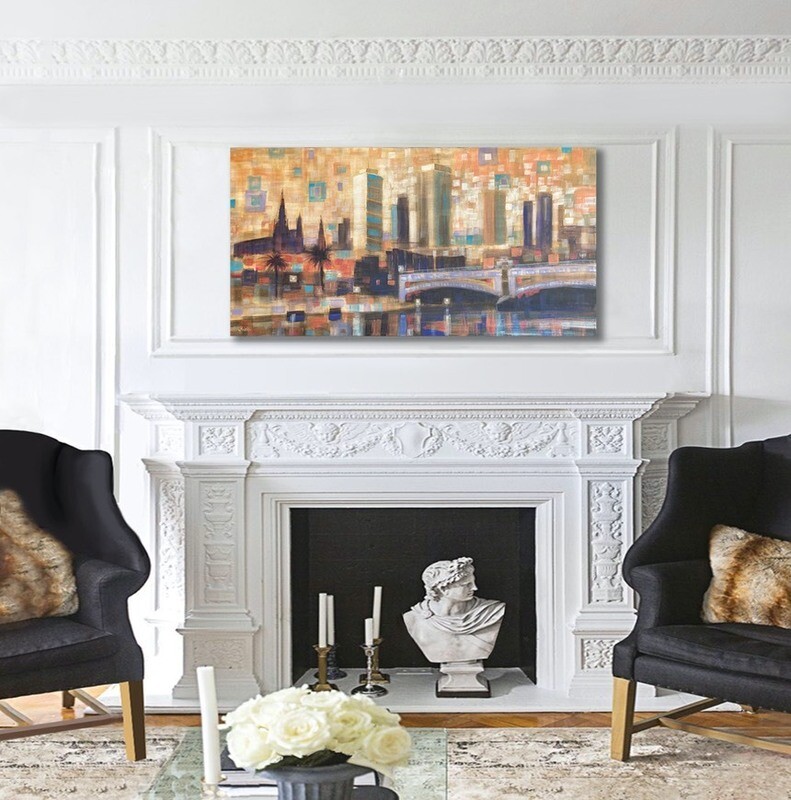 Melbourne painting, Princes View xv -  mixed media on canvas