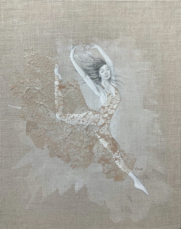 Original mixed media figure paintings on linen - 'Freedom' i and ii- framed