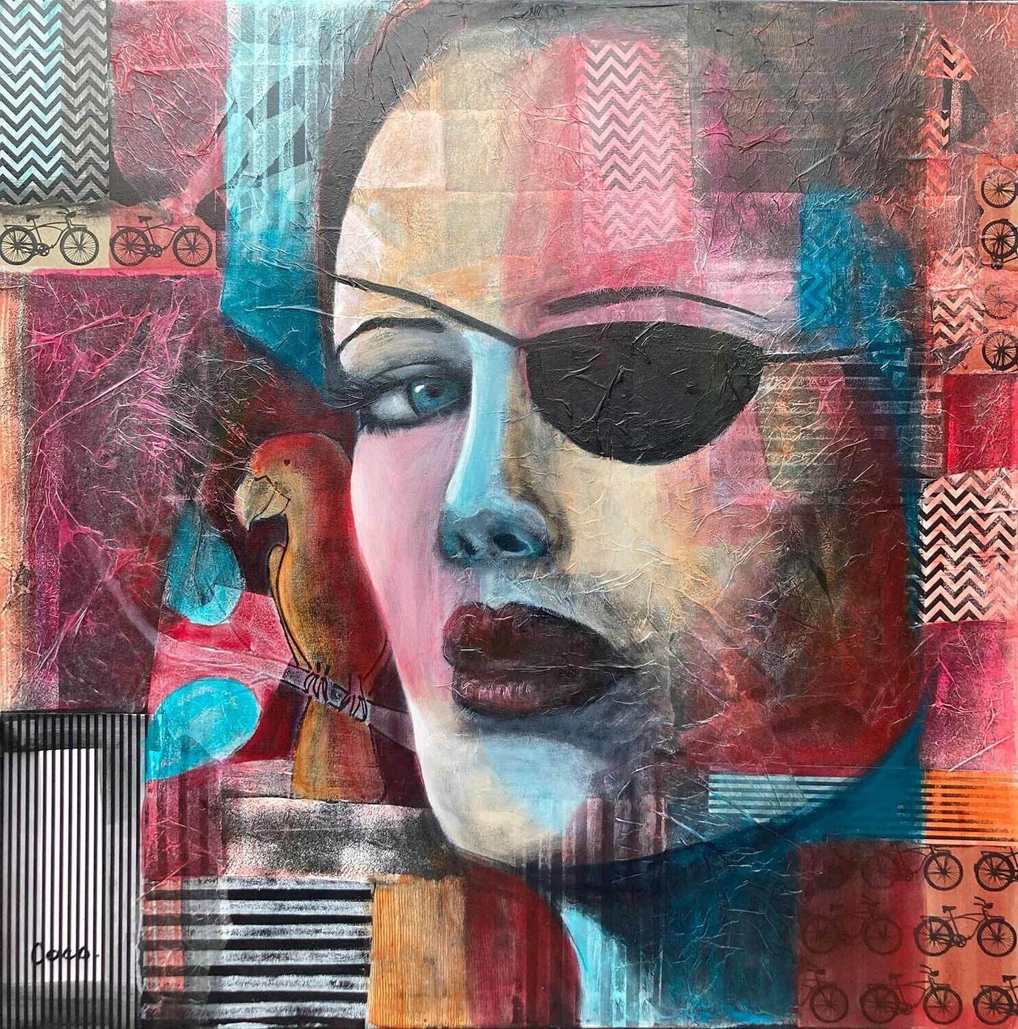 Original figure painting - &#39;Love on the High Seas &#39; - 100x100 cm ,  mixed media on canvas, stretched