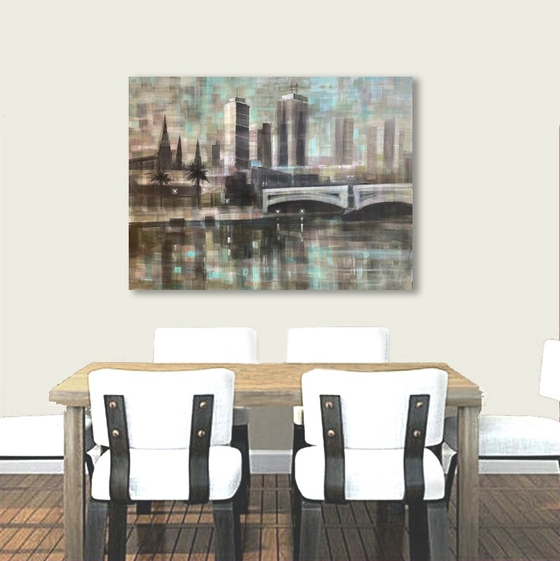 Original painting of Melbourne - Classic Yarra, Prince's Bridge - 120x90cm, mixed media on canvas