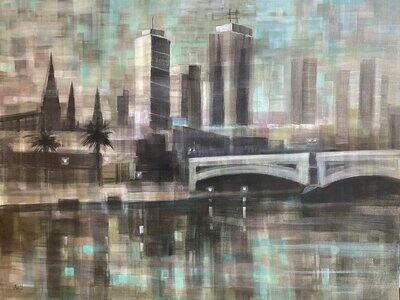 Original painting of Melbourne - Classic Yarra, Prince&#39;s Bridge - 120x90cm, mixed media on canvas