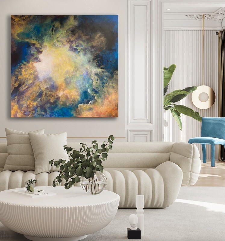 Square Abstract Paintings &#39;Glow Beyond vi&#39;- 100x100cm, mixed media on canvas