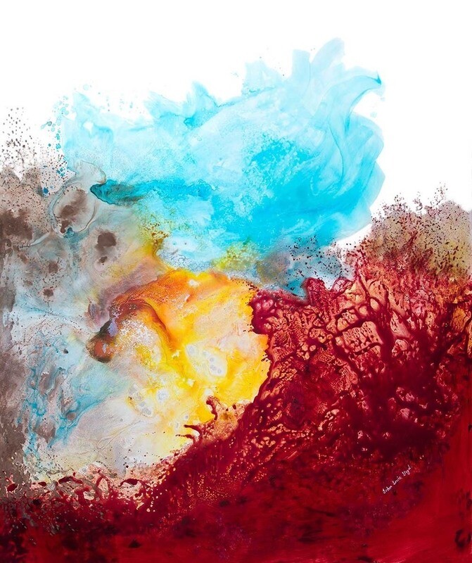 Large Abstract, Red,Turquoise - &#39;Magmatic&#39; - 100x120cm, John Louis Lloyd
