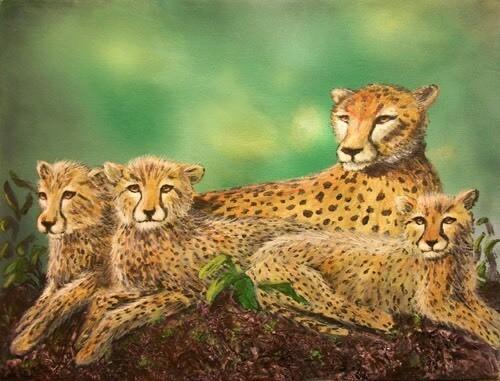Cheetah Family - painting project in acrylics