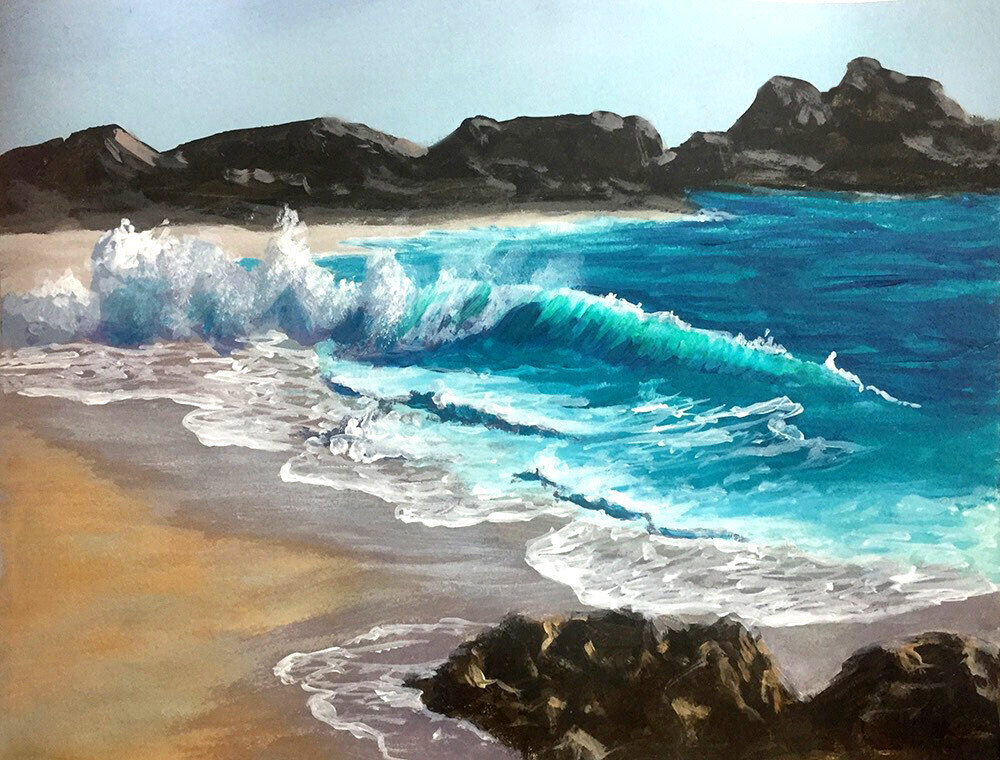 Painting of Rocks and Surf