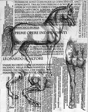 mixed media drawing horses, tribute to Leonardo