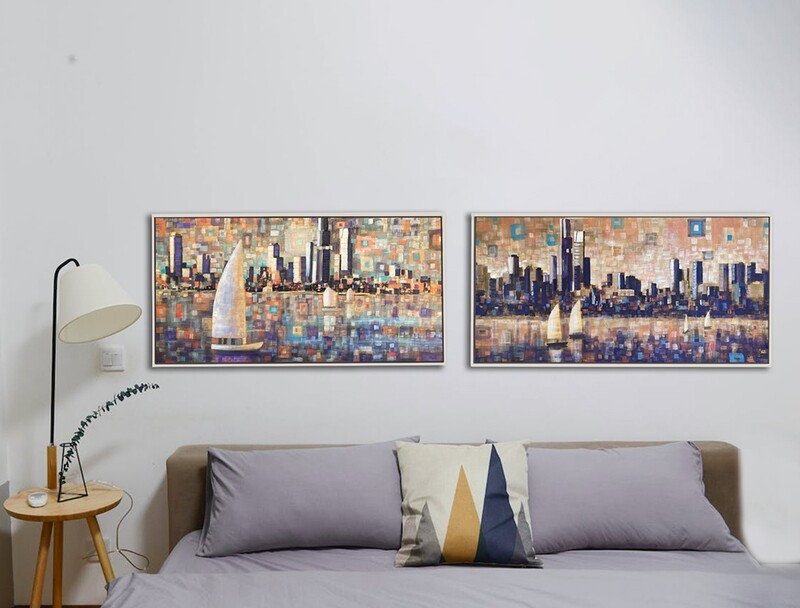 pair of melbourne paintings above bed