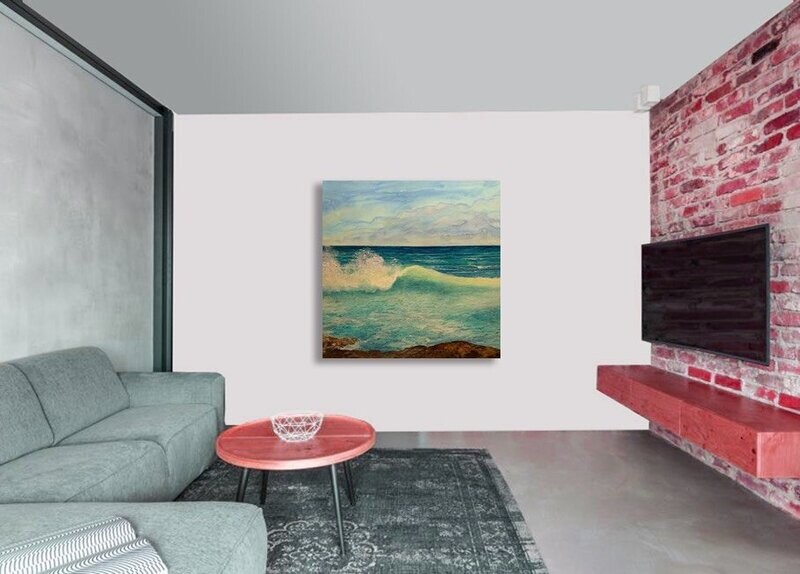 Large original ocean paintings - 'On the Rocks' 104x104cm, mixed media on canvas