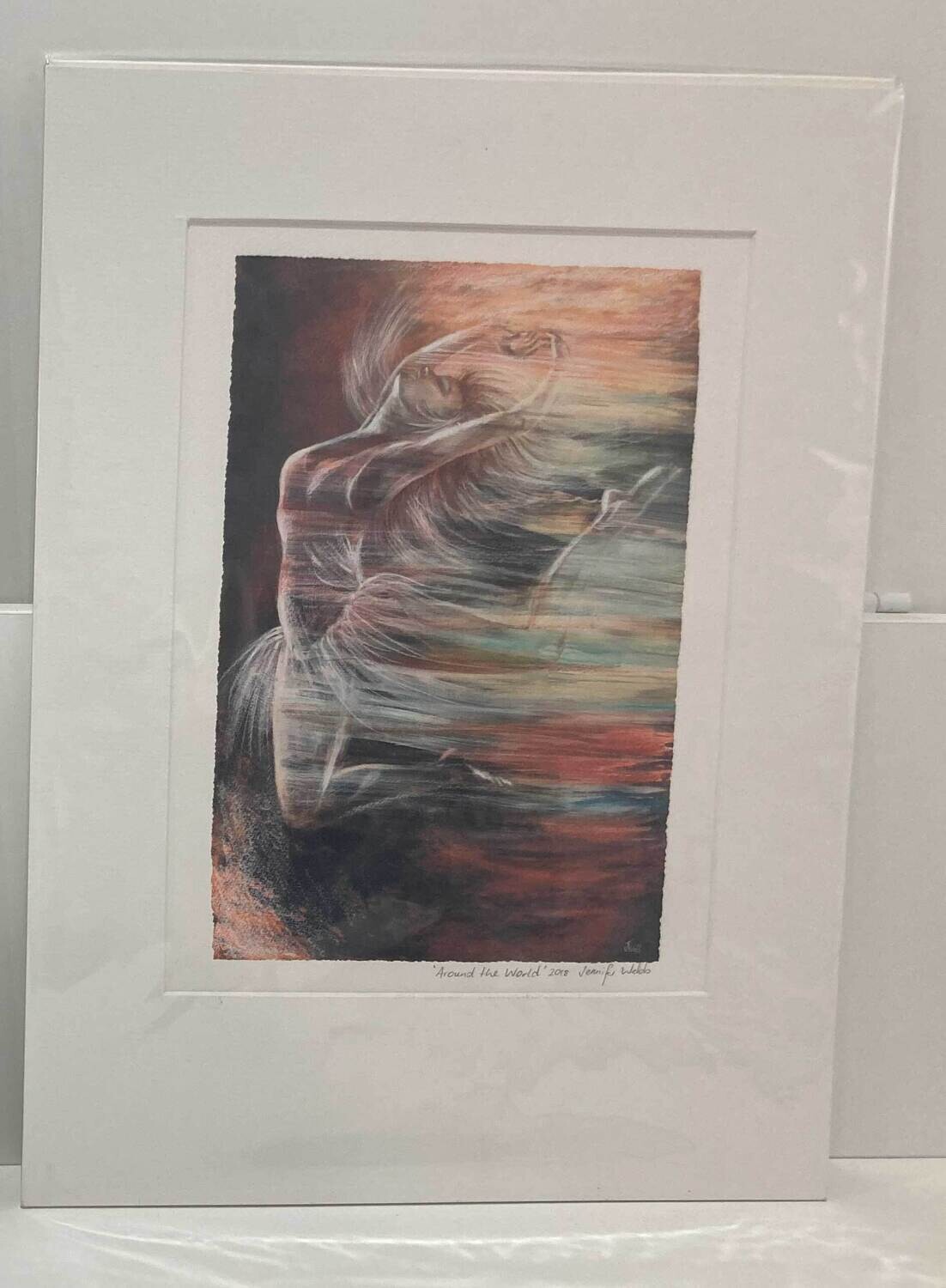 Figure painting reproduction &#39; Across the World&#39; - 40x50cm , printed on watercolour paper, mounted with white matt