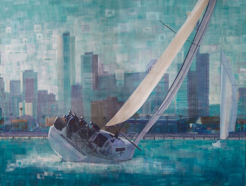 Hand-finished canvas print -Melbourne Artworks - 'Tacking off Melbourne', 40x60cm