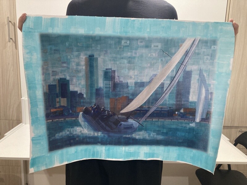Hand-finished canvas print -Melbourne Artworks - &#39;Tacking off Melbourne&#39;, 40x60cm