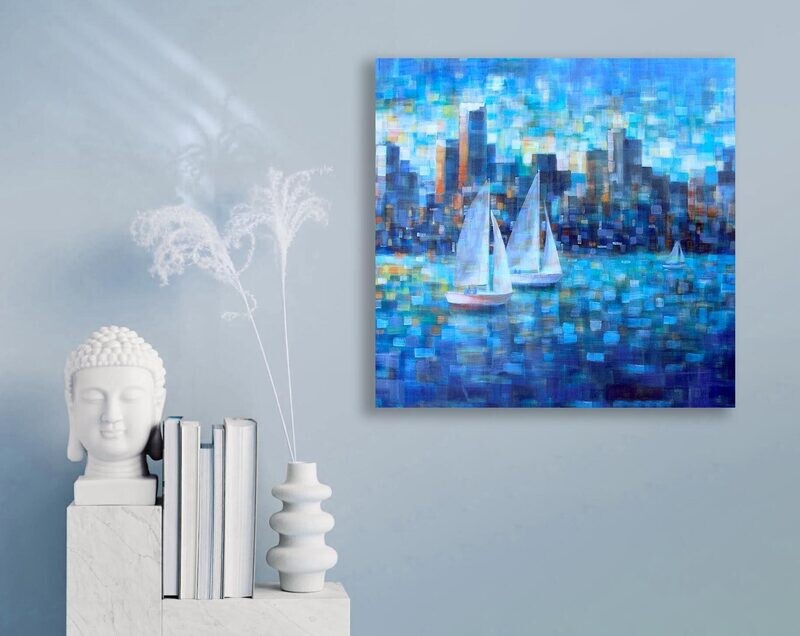 Hand-finished canvas print -'Sailing Melbourrne', 40x40cm