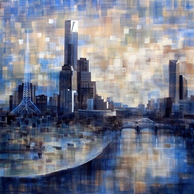 Melbourne series - Hand-finished canvas print -'Night Spire', 40x40cm