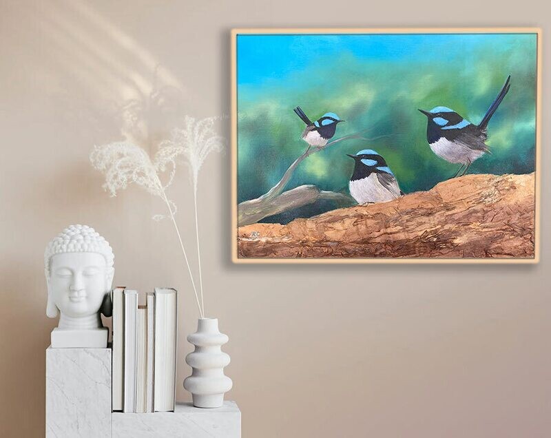 framed blue wren paintings
