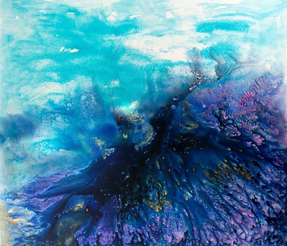 Underwater Painting of the ocean &#39;The Shallows ii, 120x100cm, mixed media on yupo