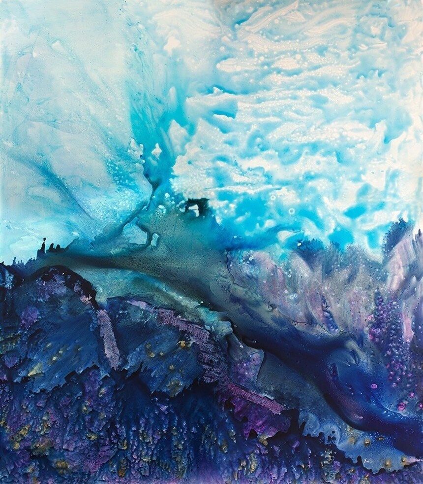 Underwater Painting of the ocean 'The Shallows i, 120x100cm, mixed media on yupo