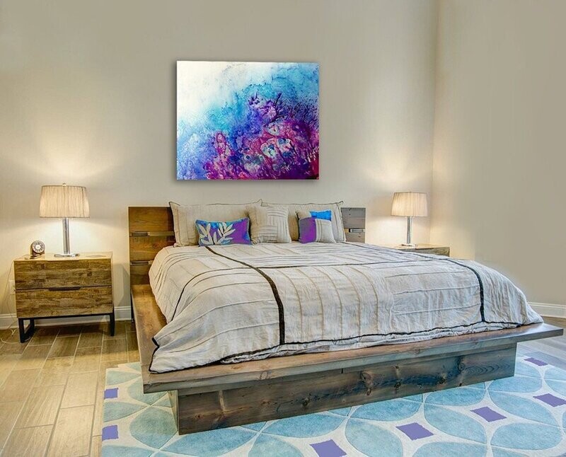 turquoise, pin, violet painting
