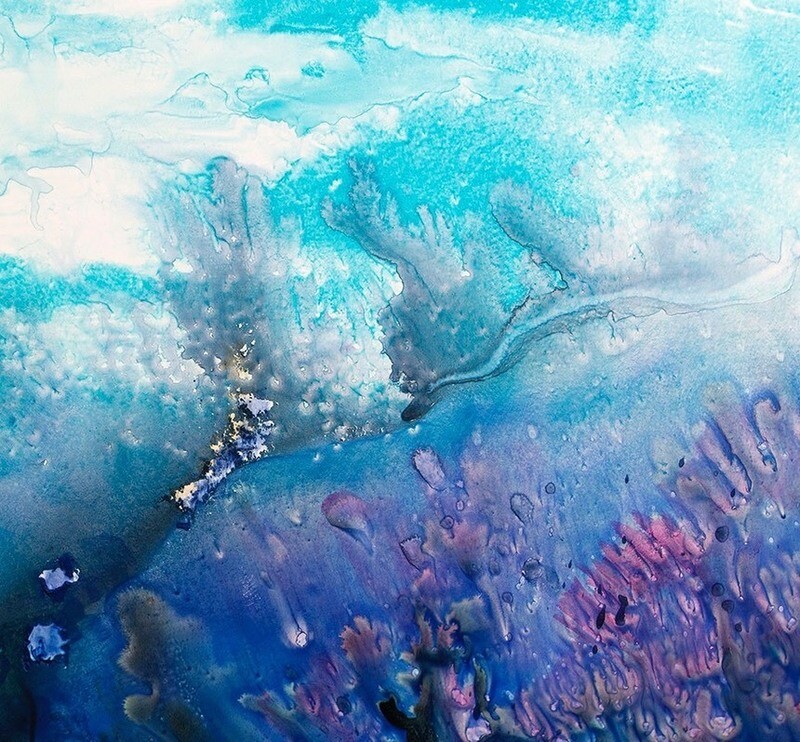 Underwater Painting of the ocean 'The Shallows ii, 120x100cm, mixed media on yupo