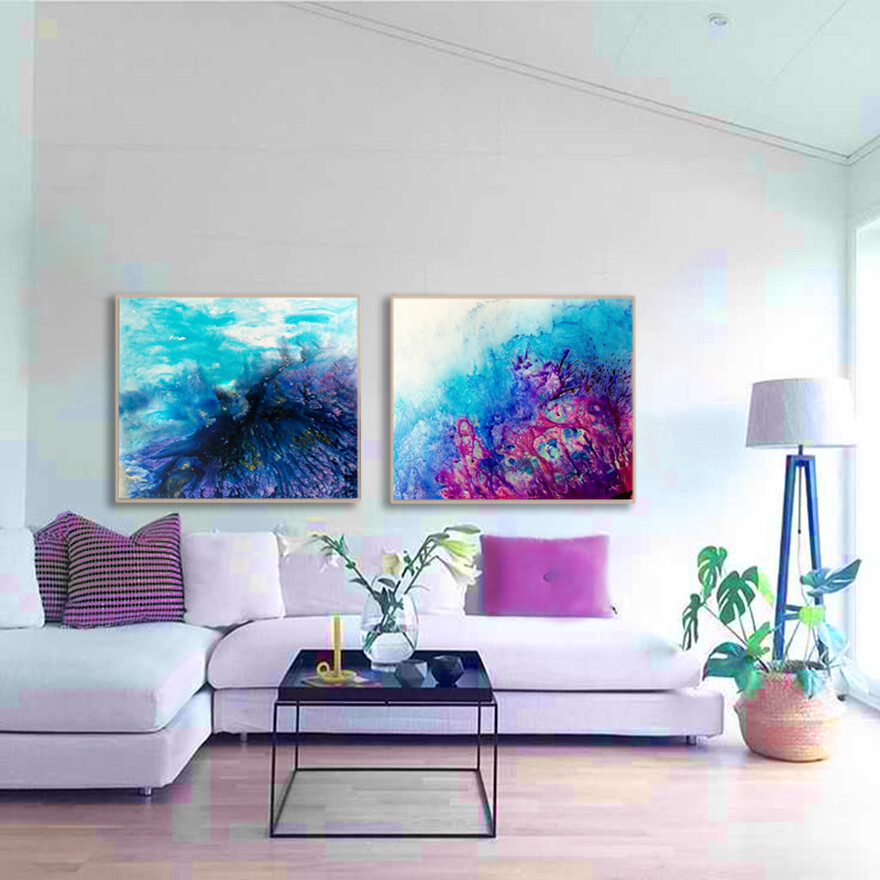 Pair of  Abstract Ocean paintings -Jennifer Webb, use code inside 20% off as a pair. 100x120cm each