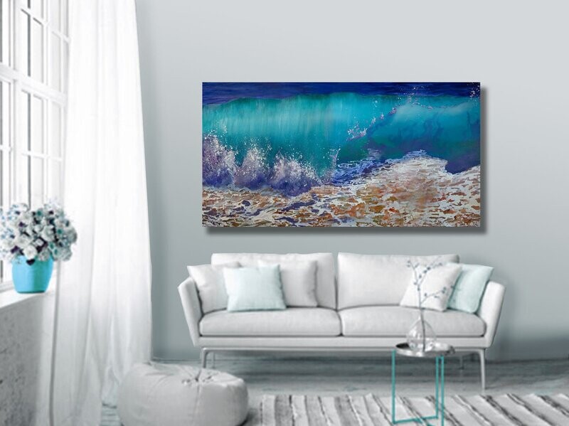 Large ocean artworks - 'Shore Wash'  - extra-large hand-finished limited edition/100 , print on canvas