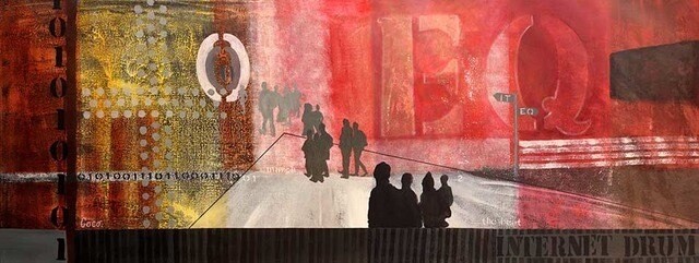 Original figure painting - &#39;March to the Beat &#39; - 180x60 cm ,  mixed media on canvas, stretched